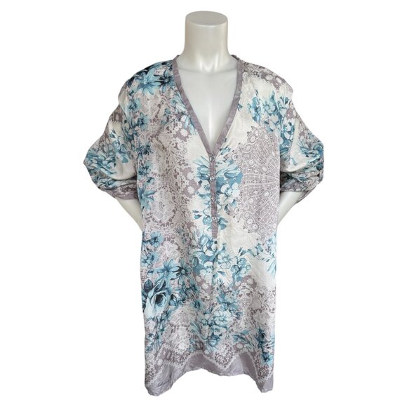 Johnny Was Lightweight Silk Henley Pullover Blouse - Picture 1 of 5